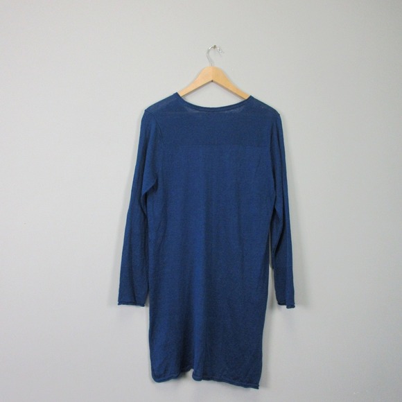 Gudrun Sjoden Linen Tunic Dress M Blue Long Sleeve Hi-Low Hem Relaxed Boho 276 - Picture 2 of 9